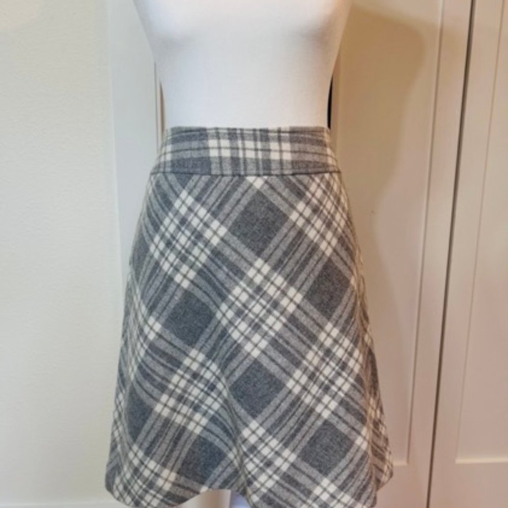 Talbots Womens Gray White Plaid Wool Blend A-Line Side Zip Skirt 10P